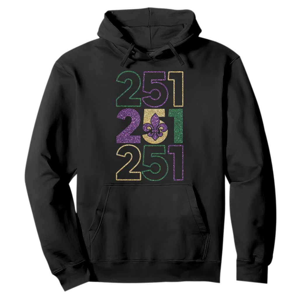 Funny Mobile Mardi Gras 251 Hoodie Glitter Print Area Code TS11 Black Print Your Wear