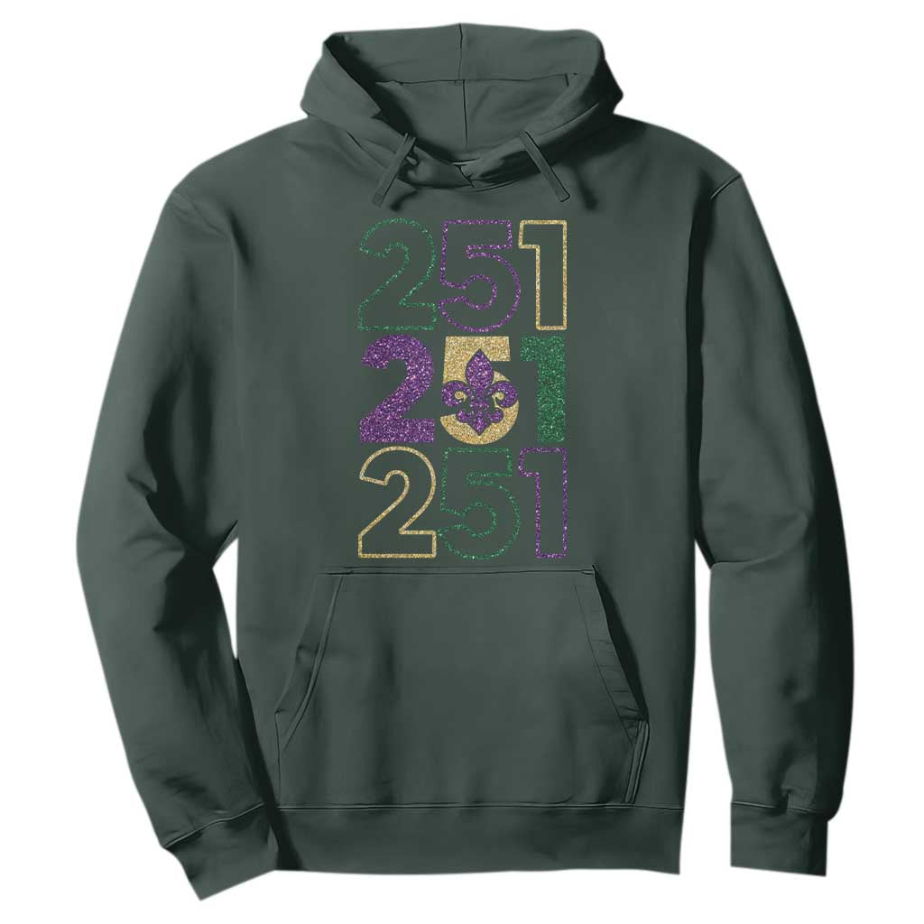 Funny Mobile Mardi Gras 251 Hoodie Glitter Print Area Code TS11 Dark Forest Green Print Your Wear