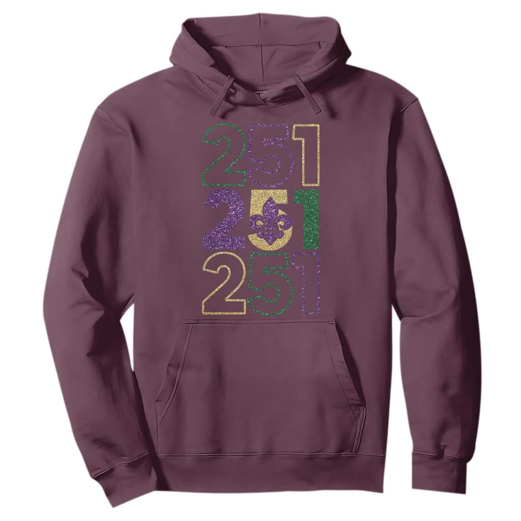 Funny Mobile Mardi Gras 251 Hoodie Glitter Print Area Code TS11 Maroon Print Your Wear