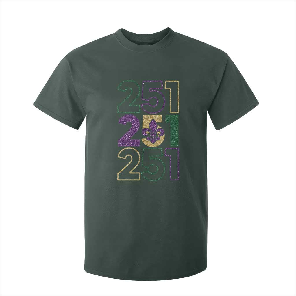 Funny Mobile Mardi Gras 251 T Shirt For Kid Glitter Print Area Code TS11 Dark Forest Green Print Your Wear
