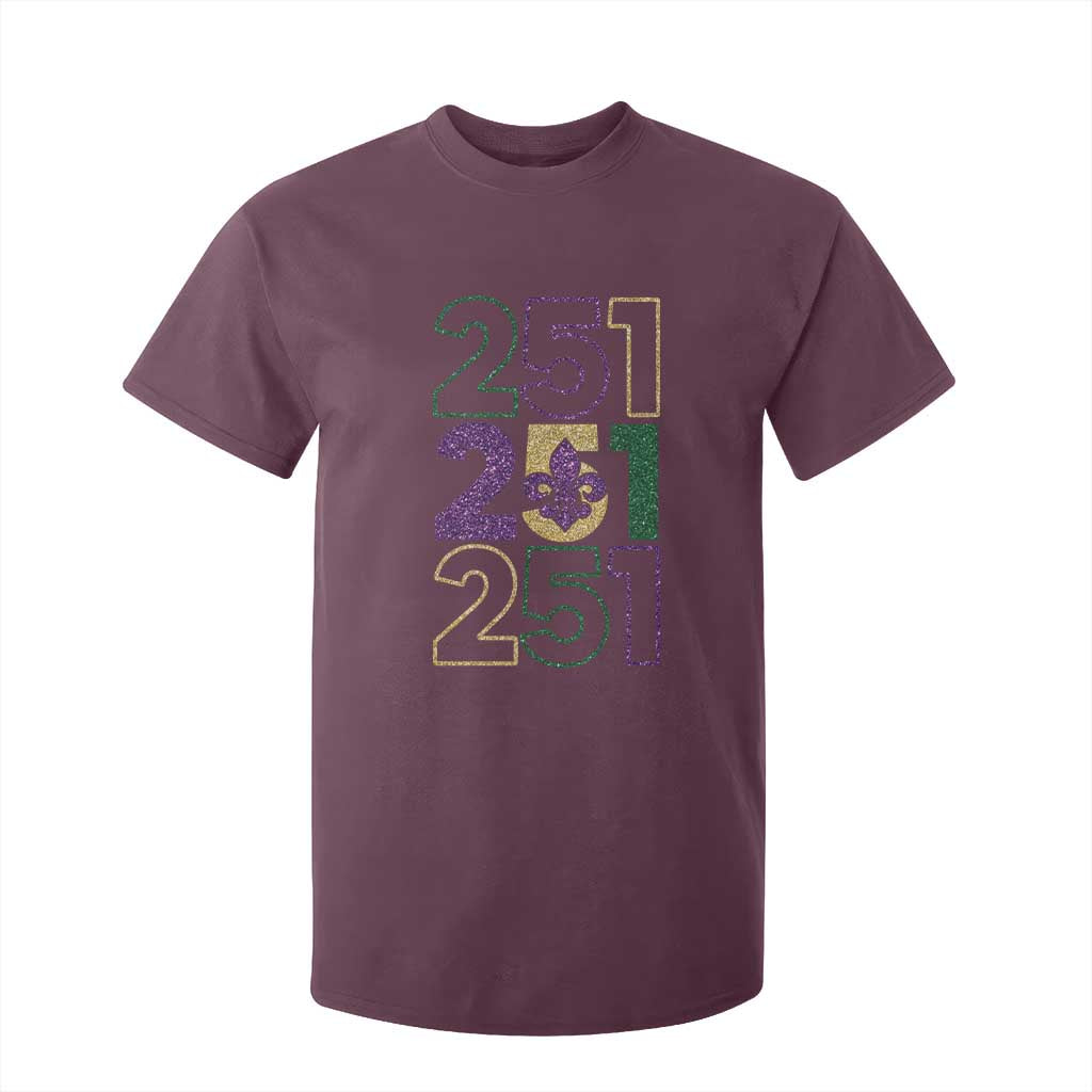 Funny Mobile Mardi Gras 251 T Shirt For Kid Glitter Print Area Code TS11 Maroon Print Your Wear