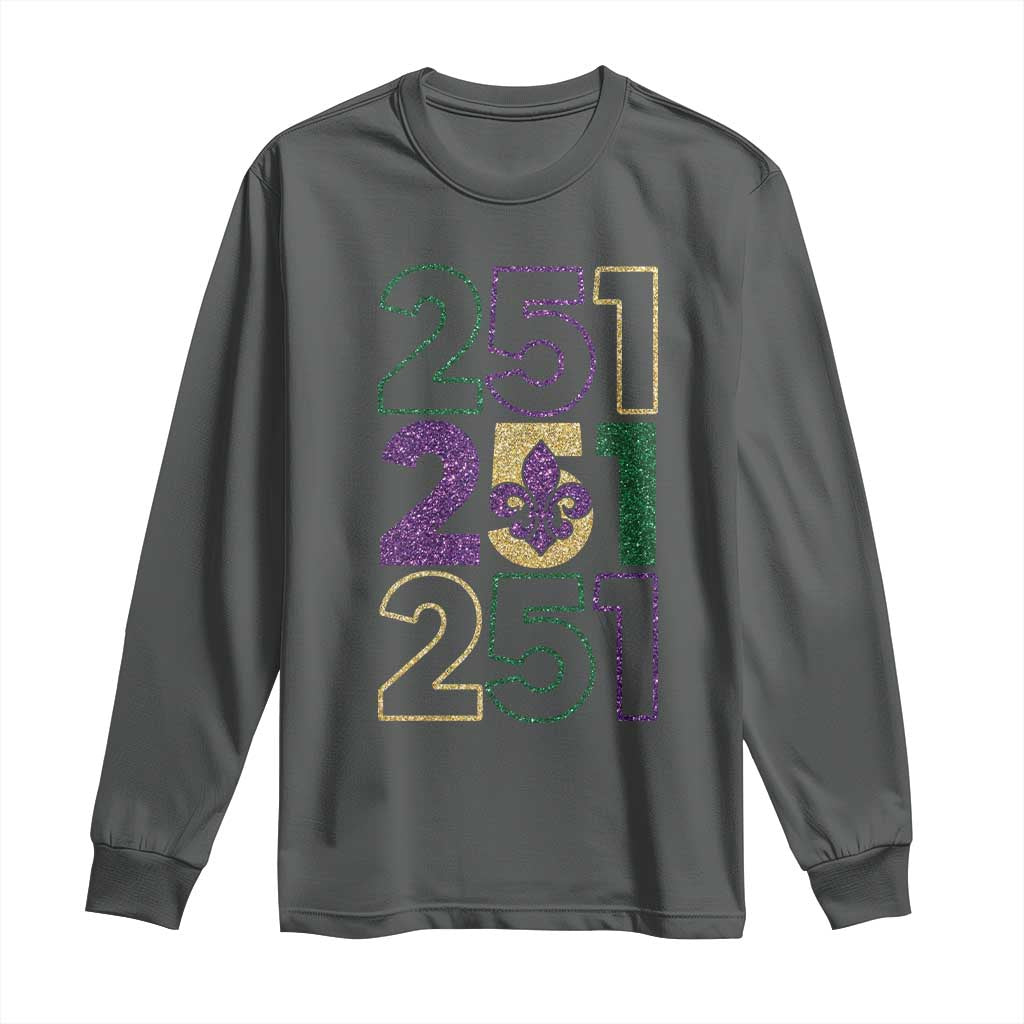Funny Mobile Mardi Gras 251 Long Sleeve Shirt Glitter Print Area Code TS11 Dark Heather Print Your Wear