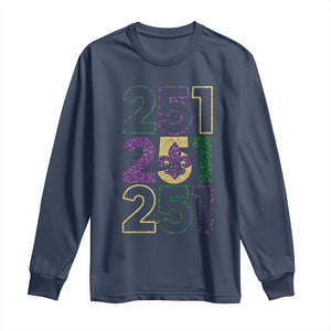 Funny Mobile Mardi Gras 251 Long Sleeve Shirt Glitter Print Area Code TS11 Navy Print Your Wear