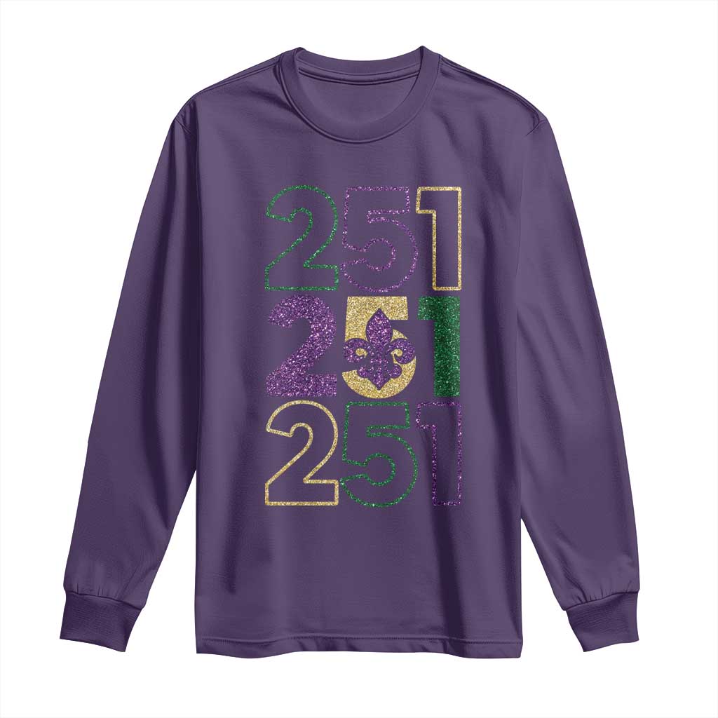 Funny Mobile Mardi Gras 251 Long Sleeve Shirt Glitter Print Area Code TS11 Purple Print Your Wear