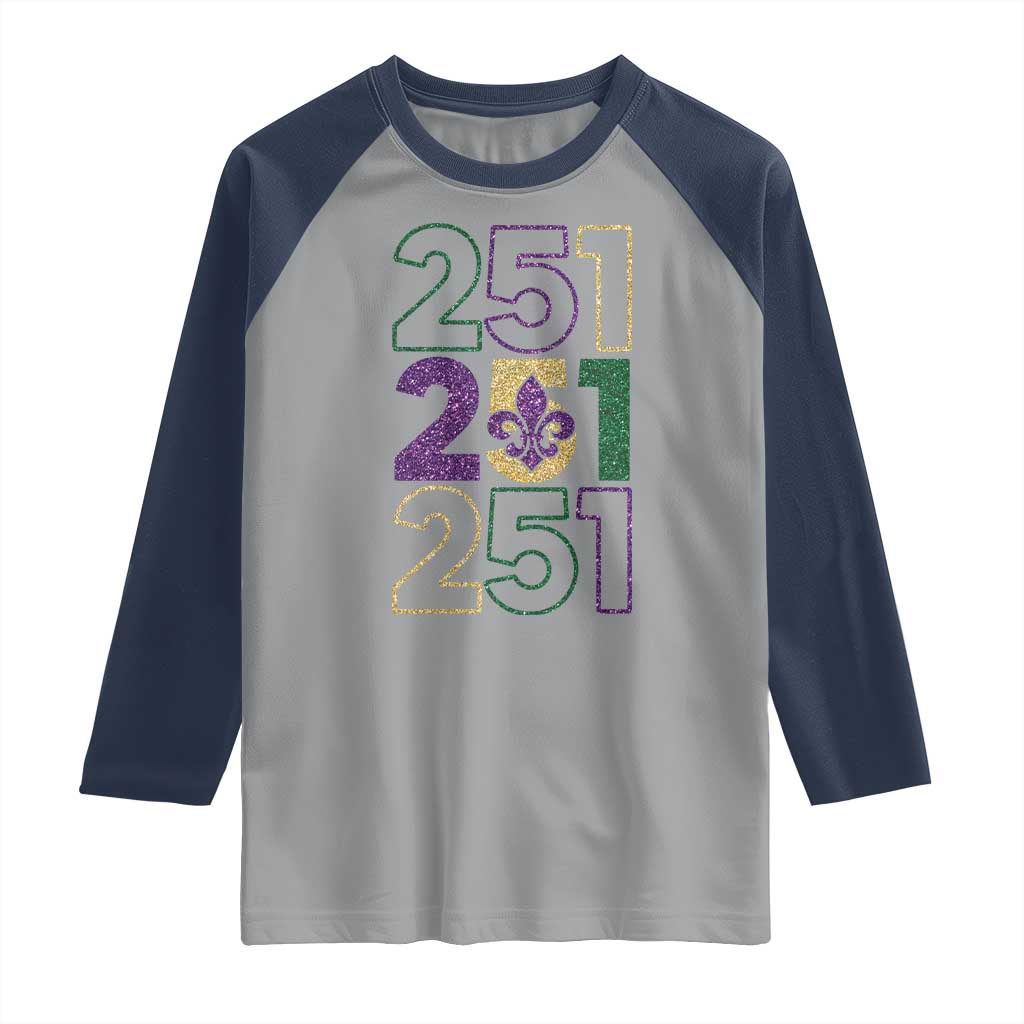 Funny Mobile Mardi Gras 251 Raglan Shirt Glitter Print Area Code TS11 Sport Gray Navy Print Your Wear