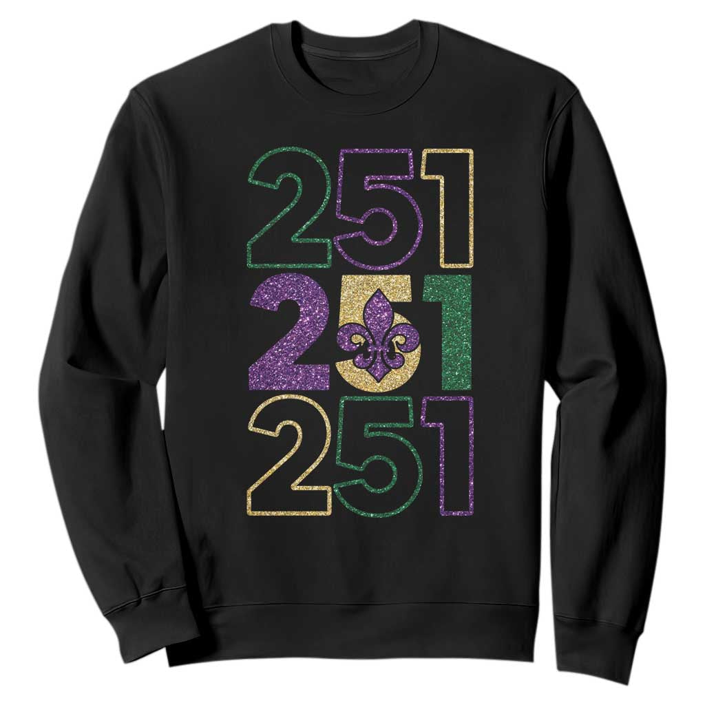 Funny Mobile Mardi Gras 251 Sweatshirt Glitter Print Area Code TS11 Black Print Your Wear