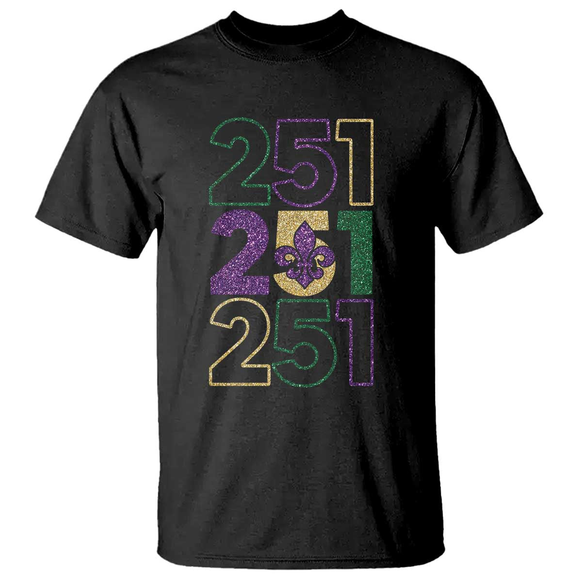 Funny Mobile Mardi Gras 251 T Shirt Glitter Print Area Code TS11 Black Print Your Wear