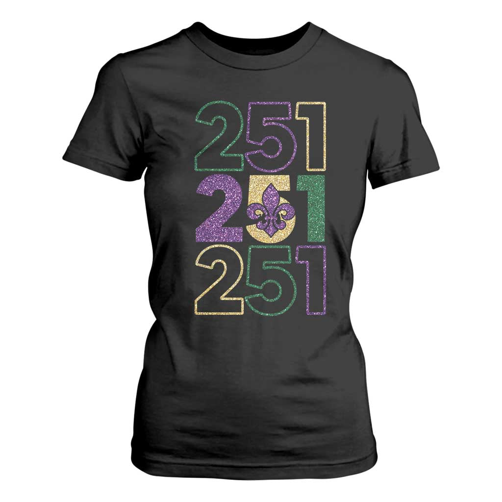 Funny Mobile Mardi Gras 251 T Shirt For Women Glitter Print Area Code TS11 Black Print Your Wear