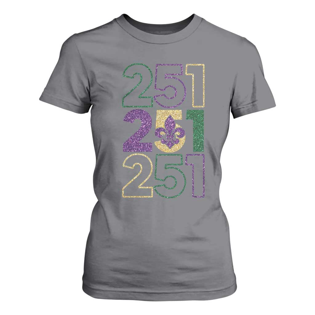 Funny Mobile Mardi Gras 251 T Shirt For Women Glitter Print Area Code TS11 Charcoal Print Your Wear