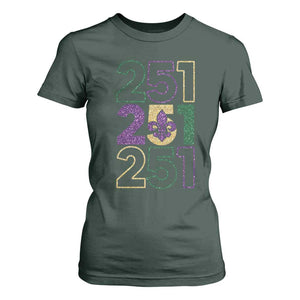 Funny Mobile Mardi Gras 251 T Shirt For Women Glitter Print Area Code TS11 Dark Forest Green Print Your Wear