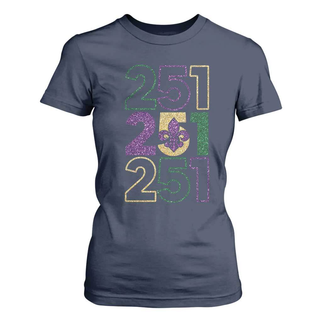 Funny Mobile Mardi Gras 251 T Shirt For Women Glitter Print Area Code TS11 Navy Print Your Wear