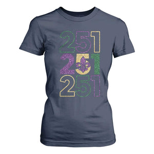 Funny Mobile Mardi Gras 251 T Shirt For Women Glitter Print Area Code TS11 Navy Print Your Wear