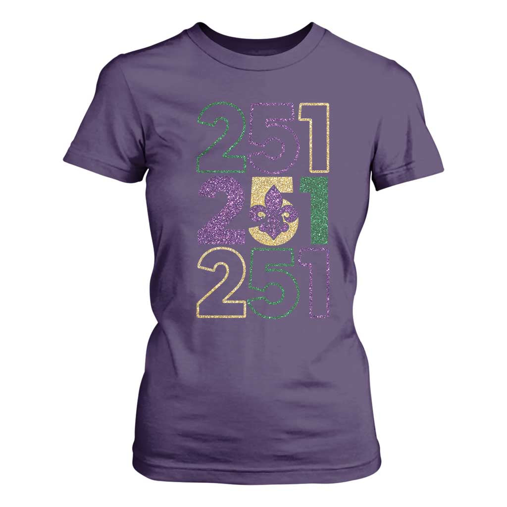 Funny Mobile Mardi Gras 251 T Shirt For Women Glitter Print Area Code TS11 Purple Print Your Wear
