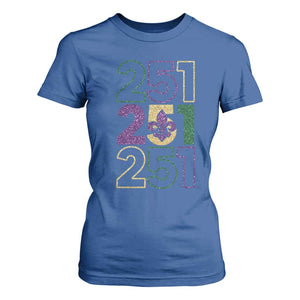 Funny Mobile Mardi Gras 251 T Shirt For Women Glitter Print Area Code TS11 Royal Blue Print Your Wear