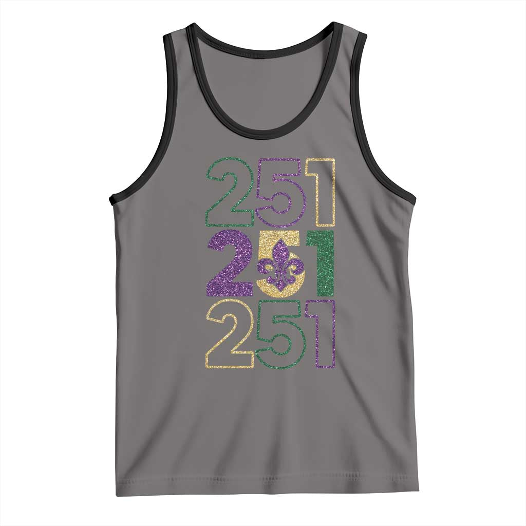 Funny Mobile Mardi Gras 251 Tank Top Glitter Print Area Code TS11 Deep Heather Black Print Your Wear