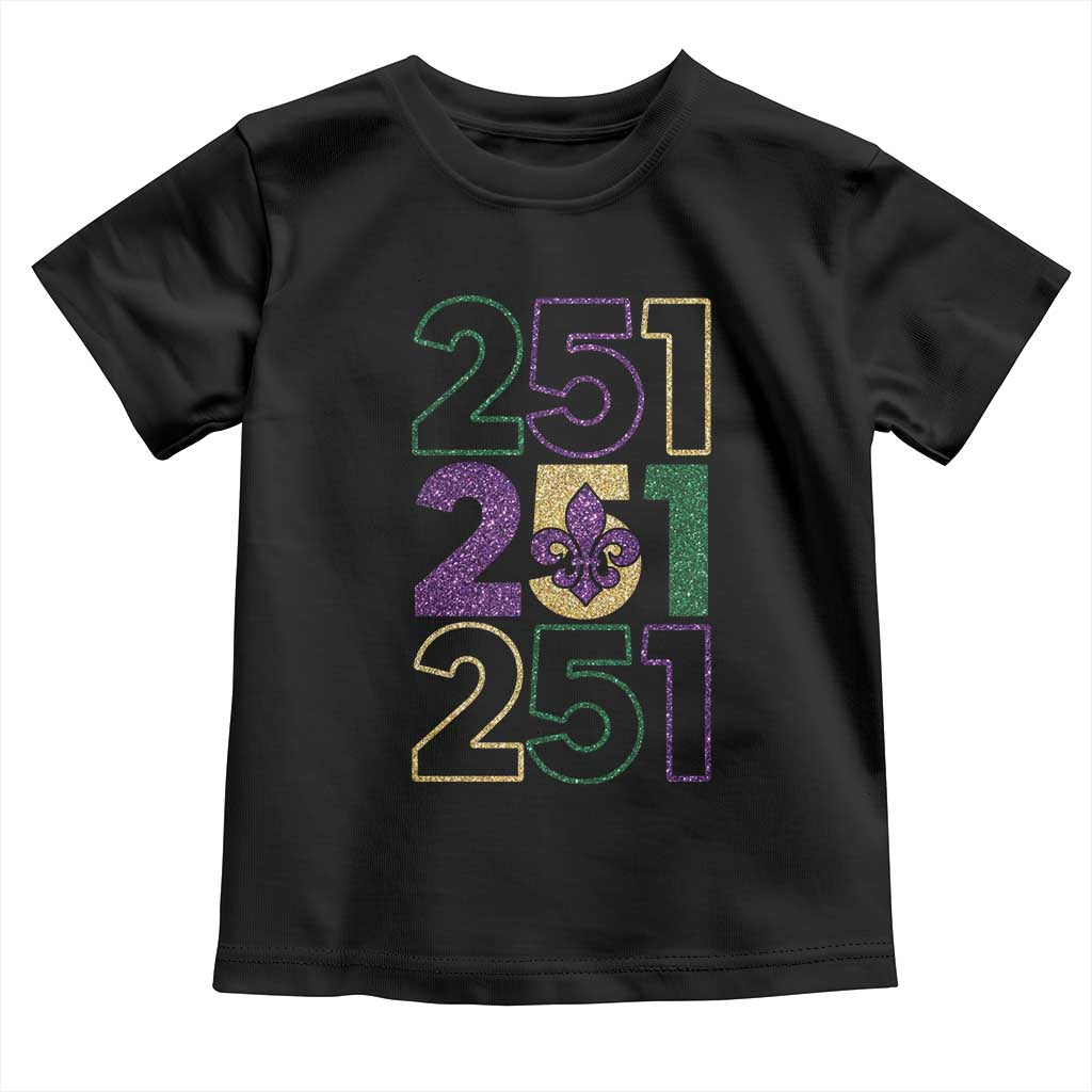 Funny Mobile Mardi Gras 251 Toddler T Shirt Glitter Print Area Code TS11 Black Print Your Wear