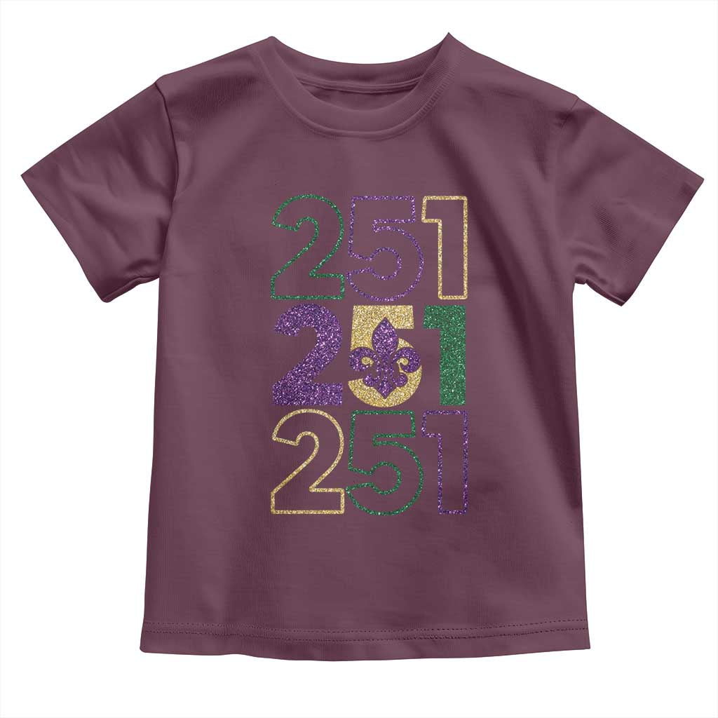 Funny Mobile Mardi Gras 251 Toddler T Shirt Glitter Print Area Code TS11 Maroon Print Your Wear