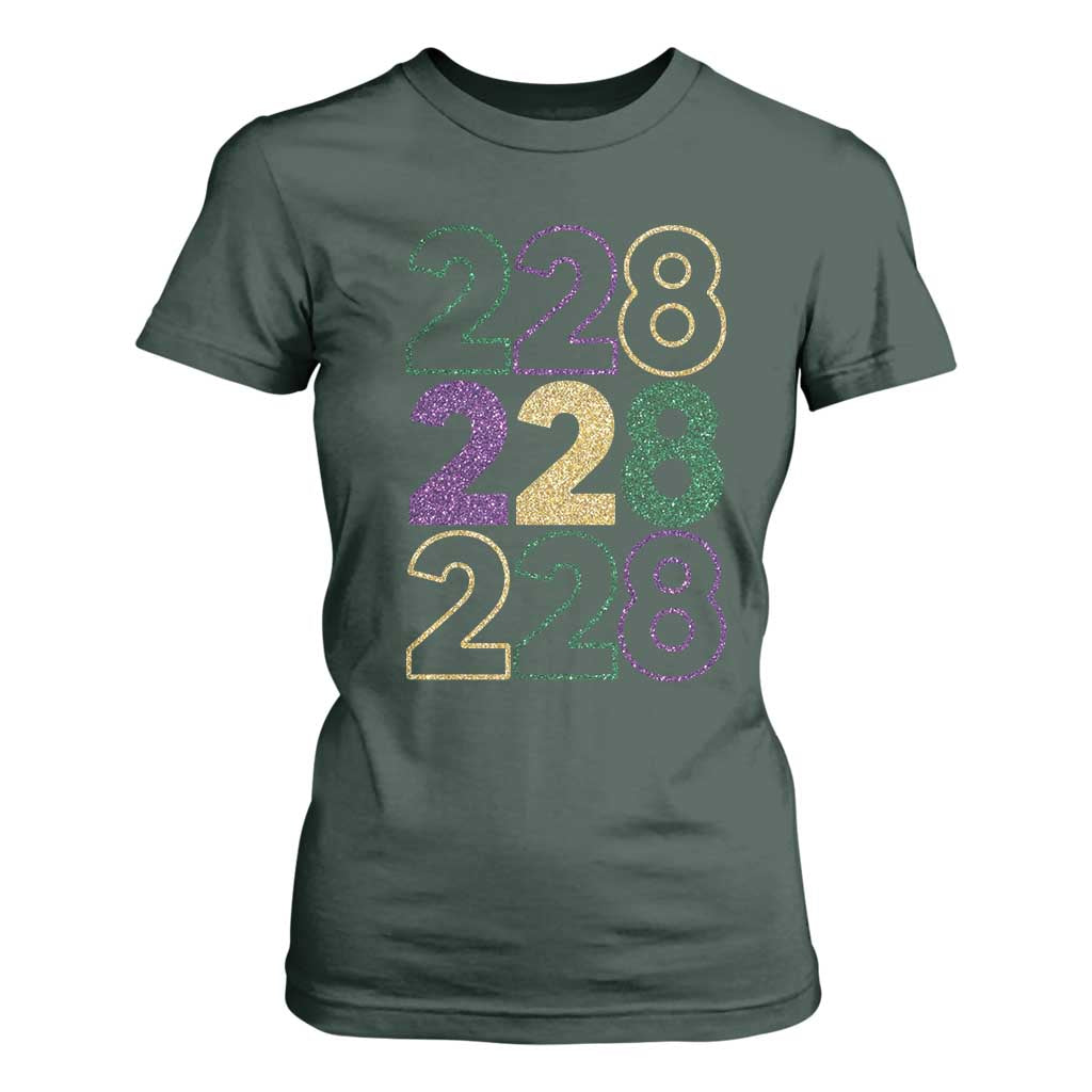 Funny The Coast Mardi Gras 228 T Shirt For Women Glitter Print Area Code TS11 Dark Forest Green Print Your Wear