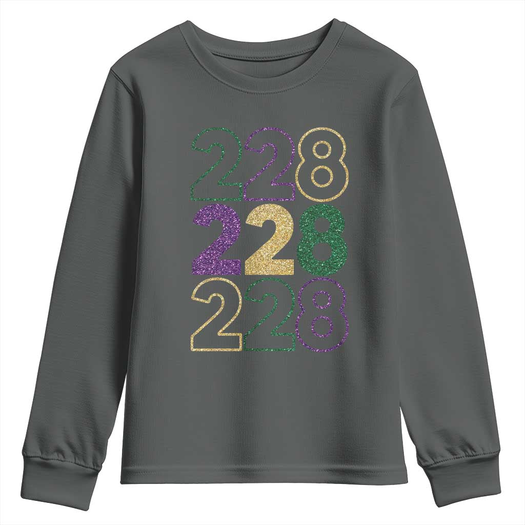 Funny The Coast Mardi Gras 228 Youth Sweatshirt Glitter Print Area Code TS11 Dark Heather Print Your Wear