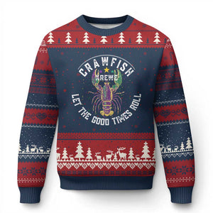 Crawfish Krewe Let The Good Times Roll Ugly Christmas Sweater Funny Mardi Gras TS11 Navy Red Print Your Wear