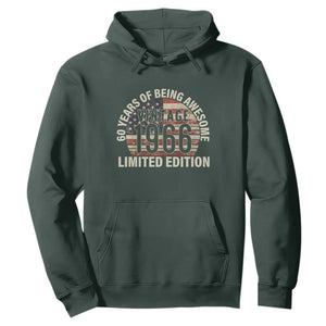 60th Birthday Hoodie Vintage 1966 Limited Edition 60 Years Of Being Awesome American Flag TS11 Dark Forest Green Print Your Wear