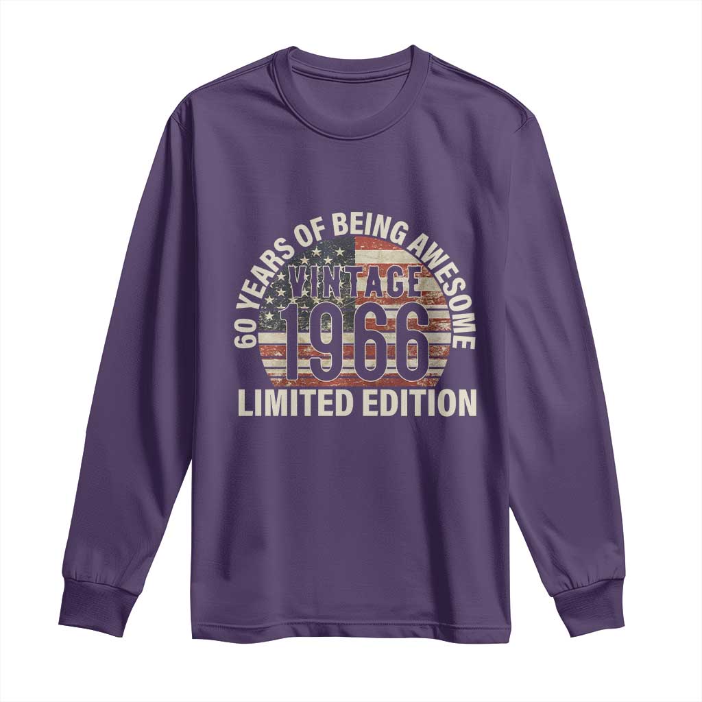 60th Birthday Long Sleeve Shirt Vintage 1966 Limited Edition 60 Years Of Being Awesome American Flag TS11 Purple Print Your Wear
