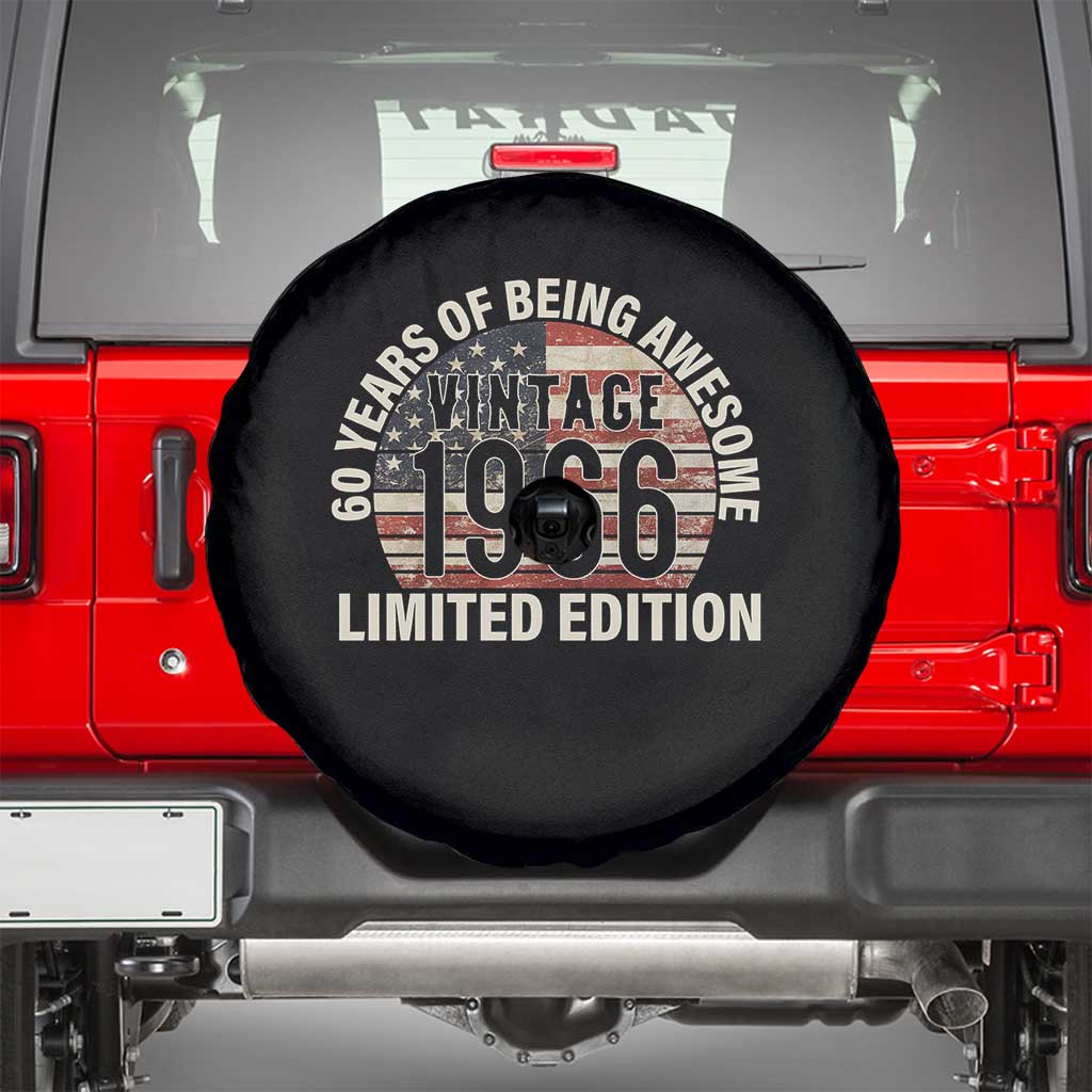 60th Birthday Spare Tire Cover Vintage 1966 Limited Edition 60 Years Of Being Awesome American Flag TS11 Black Print Your Wear