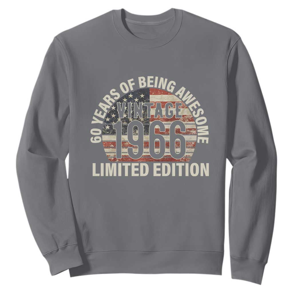 60th Birthday Sweatshirt Vintage 1966 Limited Edition 60 Years Of Being Awesome American Flag TS11 Charcoal Print Your Wear