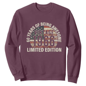 60th Birthday Sweatshirt Vintage 1966 Limited Edition 60 Years Of Being Awesome American Flag TS11 Maroon Print Your Wear