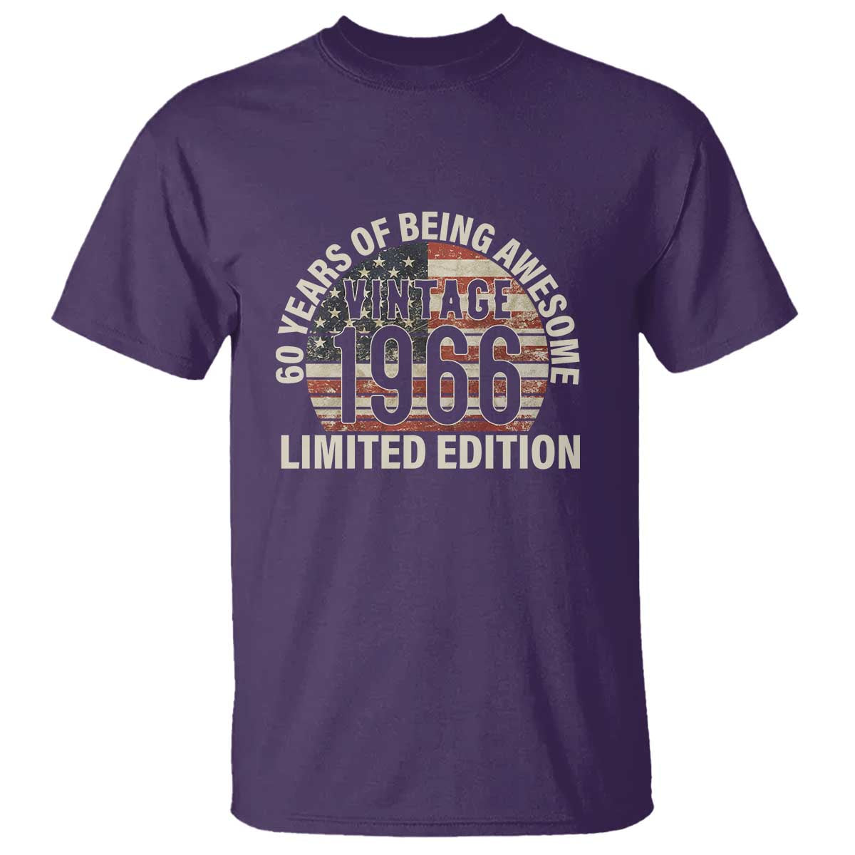 60th Birthday T Shirt Vintage 1966 Limited Edition 60 Years Of Being Awesome American Flag TS11 Purple Print Your Wear