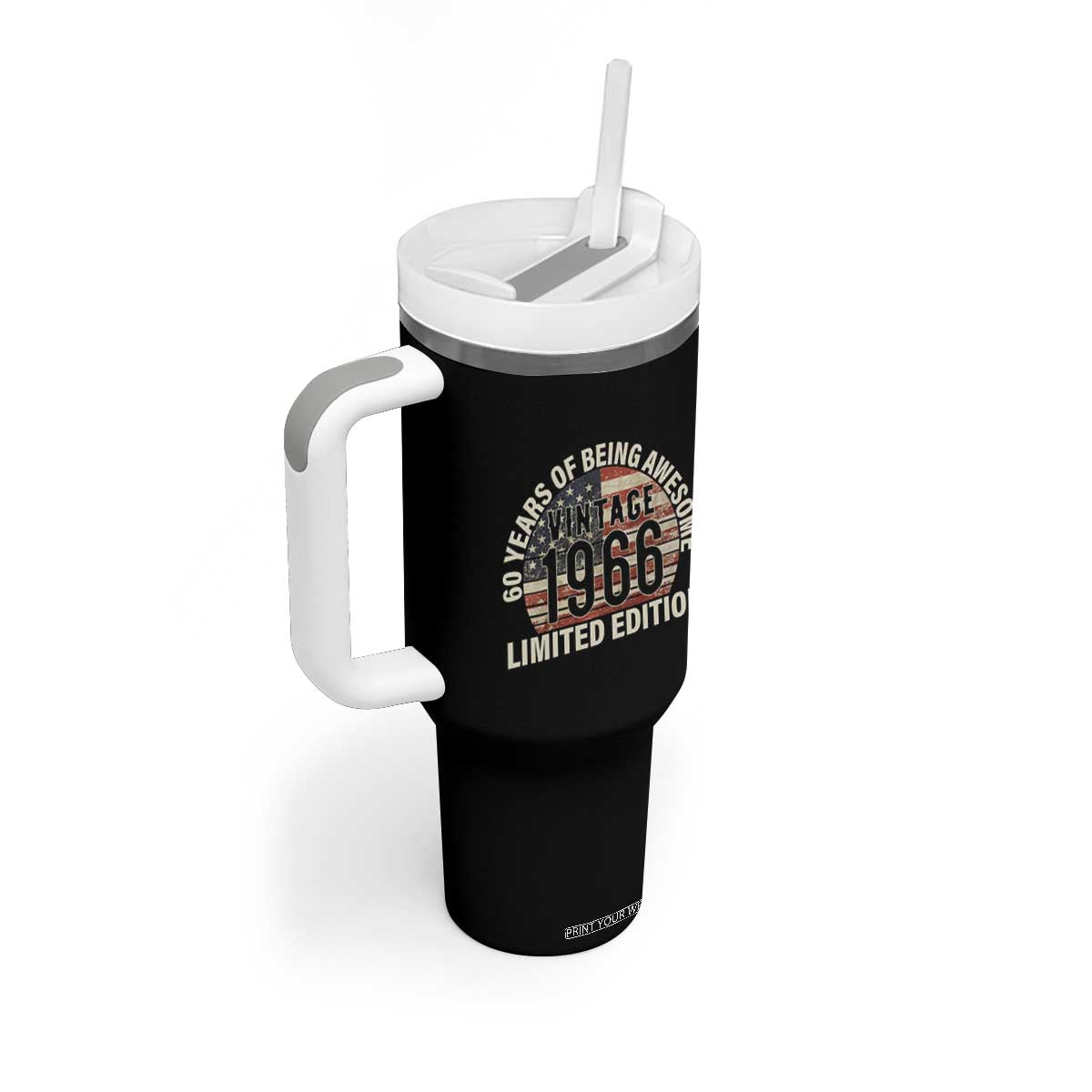 60th Birthday Tumbler With Handle Vintage 1966 Limited Edition 60 Years Of Being Awesome American Flag TS11 Print Your Wear