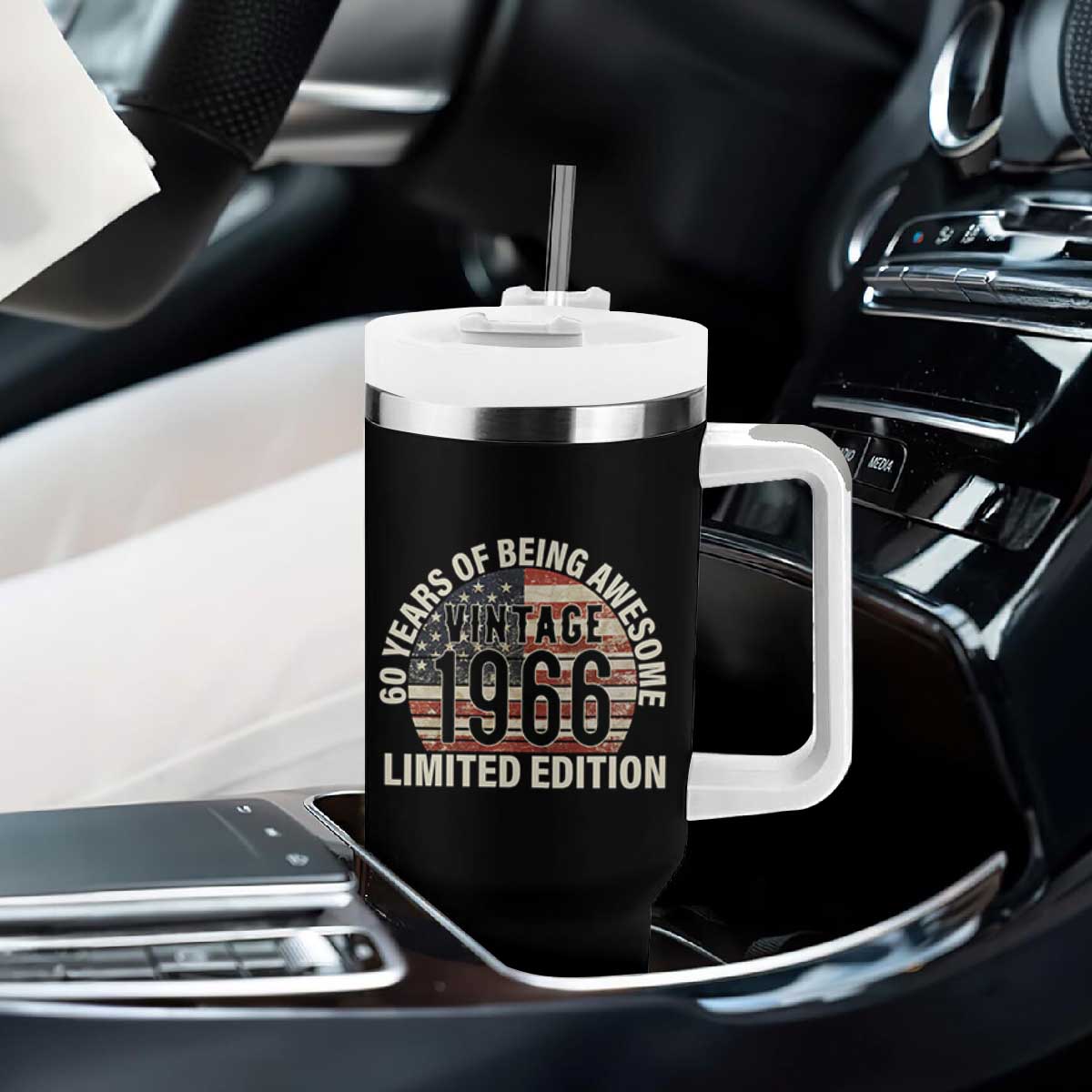 60th Birthday Tumbler With Handle Vintage 1966 Limited Edition 60 Years Of Being Awesome American Flag TS11 Print Your Wear