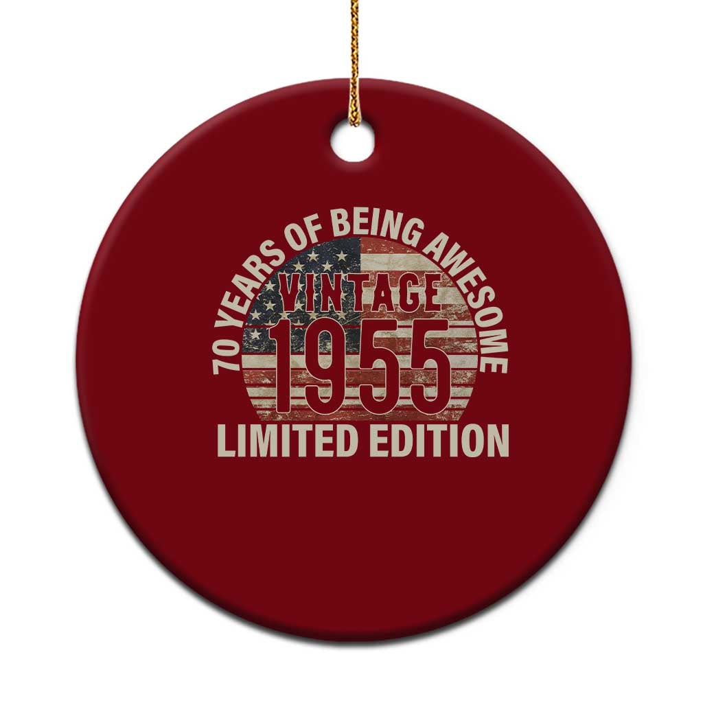 70th Birthday Ceramic Ornament Vintage 1955 Limited Edition 70 Years Of Being Awesome American Flag TS11 1pc Red Print Your Wear