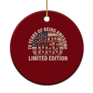 70th Birthday Ceramic Ornament Vintage 1955 Limited Edition 70 Years Of Being Awesome American Flag TS11 1pc Red Print Your Wear