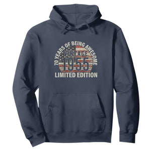 70th Birthday Hoodie Vintage 1955 Limited Edition 70 Years Of Being Awesome American Flag TS11 Navy Print Your Wear
