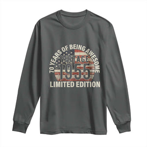 70th Birthday Long Sleeve Shirt Vintage 1955 Limited Edition 70 Years Of Being Awesome American Flag TS11 Dark Heather Print Your Wear