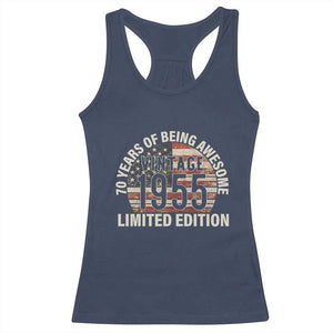 70th Birthday Racerback Tank Top Vintage 1955 Limited Edition 70 Years Of Being Awesome American Flag TS11 Navy Print Your Wear