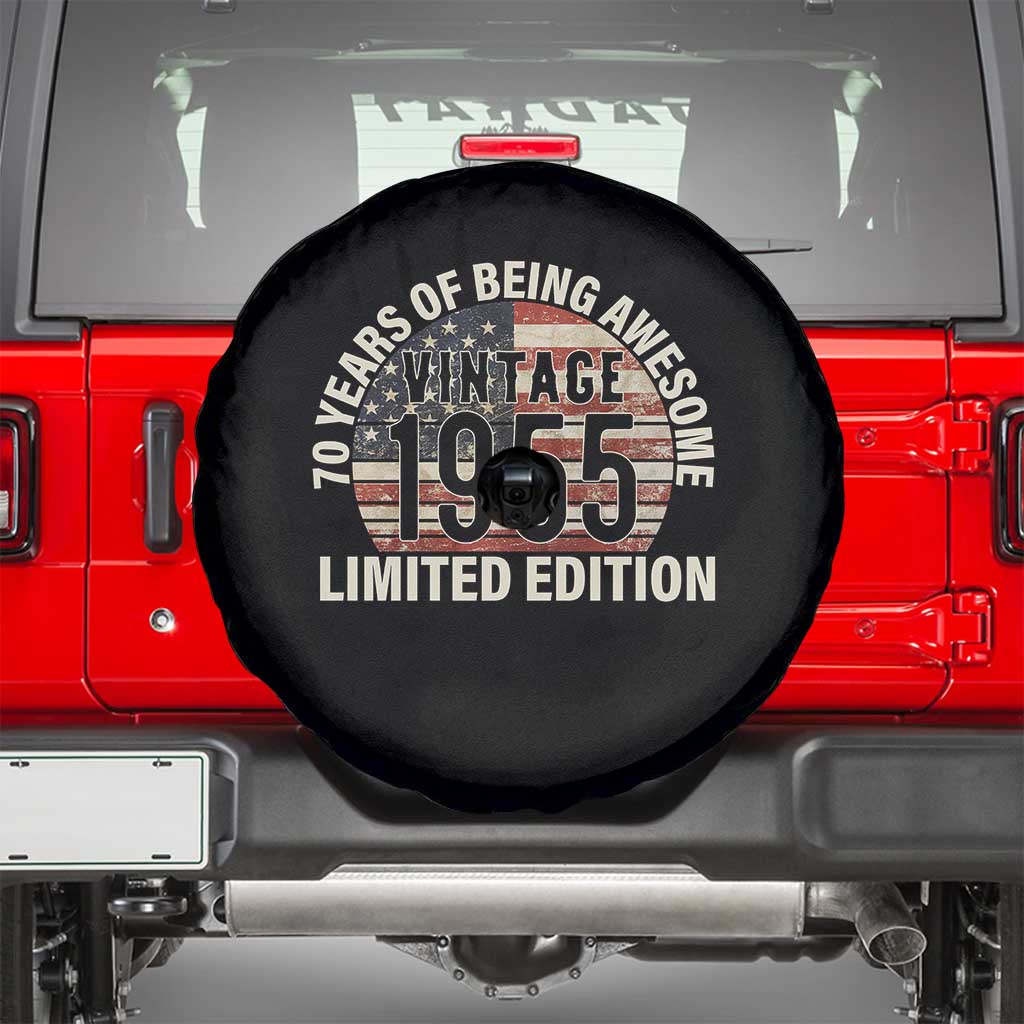 70th Birthday Spare Tire Cover Vintage 1955 Limited Edition 70 Years Of Being Awesome American Flag TS11 Black Print Your Wear
