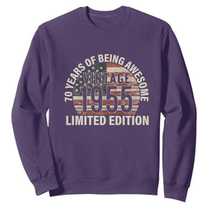 70th Birthday Sweatshirt Vintage 1955 Limited Edition 70 Years Of Being Awesome American Flag TS11 Purple Print Your Wear