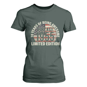 70th Birthday T Shirt For Women Vintage 1955 Limited Edition 70 Years Of Being Awesome American Flag TS11 Dark Forest Green Print Your Wear