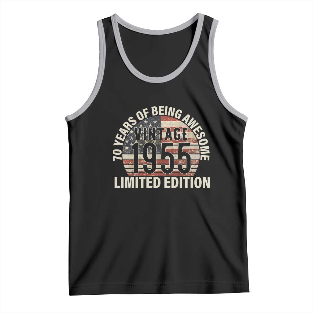 70th Birthday Tank Top Vintage 1955 Limited Edition 70 Years Of Being Awesome American Flag TS11 Black Athletic Heather Print Your Wear
