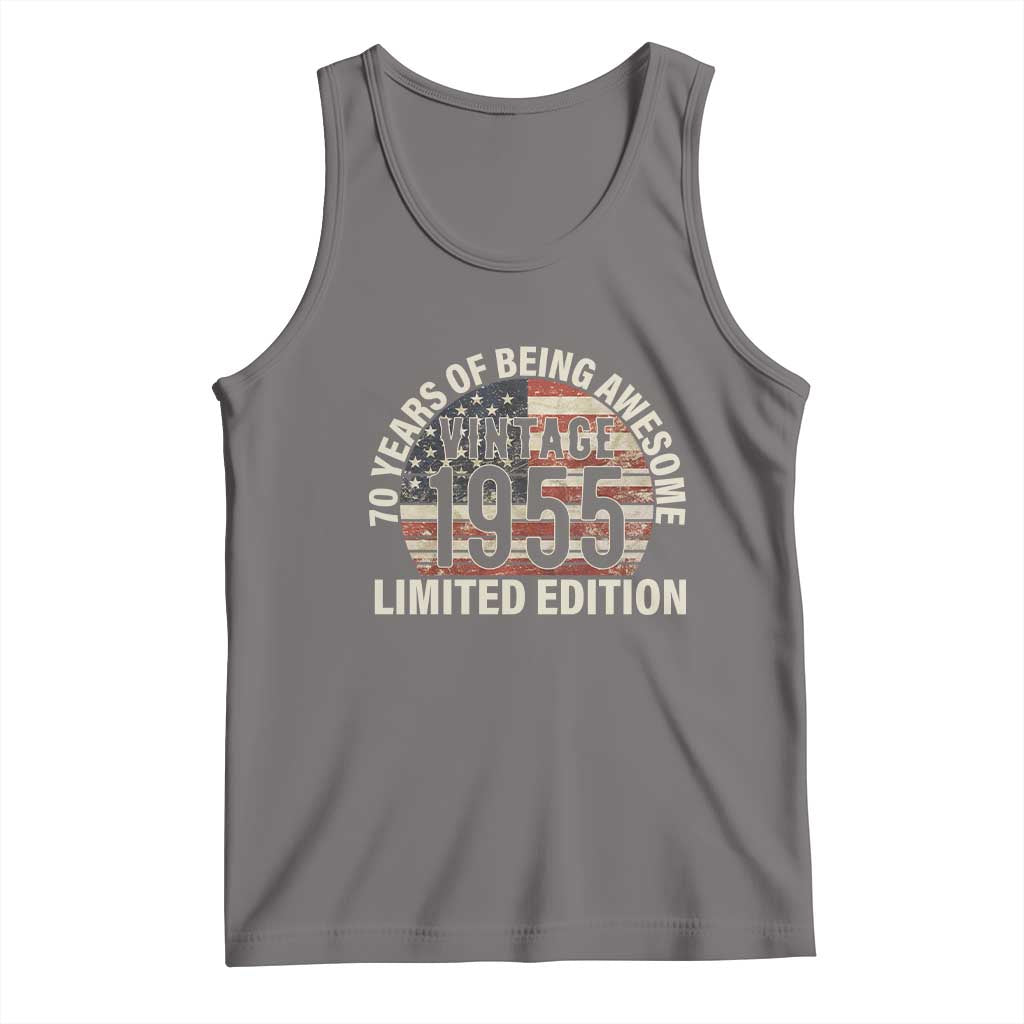 70th Birthday Tank Top Vintage 1955 Limited Edition 70 Years Of Being Awesome American Flag TS11 Deep Heather Print Your Wear