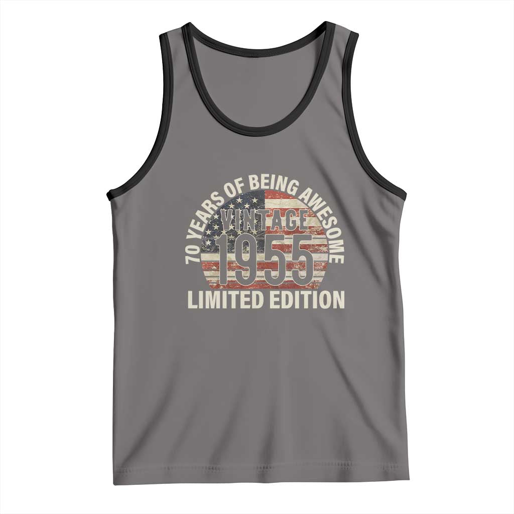70th Birthday Tank Top Vintage 1955 Limited Edition 70 Years Of Being Awesome American Flag TS11 Deep Heather Black Print Your Wear