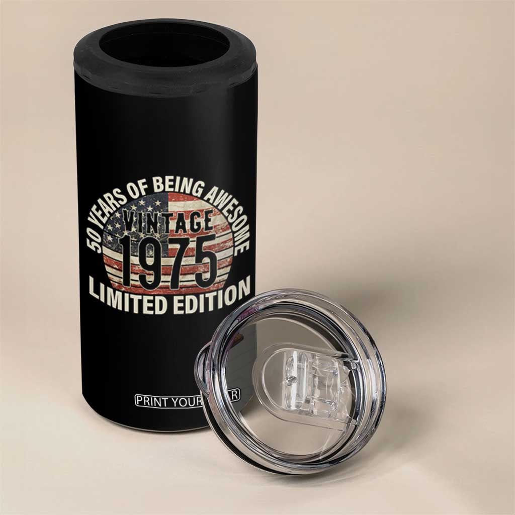 50th Birthday 4 in 1 Can Cooler Tumbler Vintage 1975 Limited Edition 50 Years Of Being Awesome American Flag TS11 Print Your Wear
