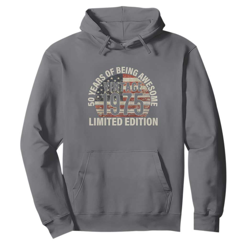 50th Birthday Hoodie Vintage 1975 Limited Edition 50 Years Of Being Awesome American Flag TS11 Charcoal Print Your Wear