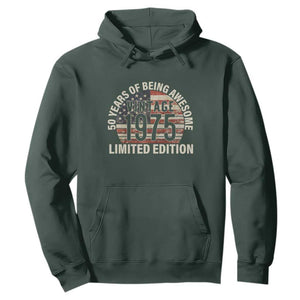 50th Birthday Hoodie Vintage 1975 Limited Edition 50 Years Of Being Awesome American Flag TS11 Dark Forest Green Print Your Wear