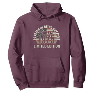 50th Birthday Hoodie Vintage 1975 Limited Edition 50 Years Of Being Awesome American Flag TS11 Maroon Print Your Wear
