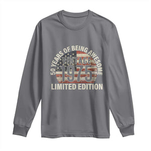 50th Birthday Long Sleeve Shirt Vintage 1975 Limited Edition 50 Years Of Being Awesome American Flag TS11 Charcoal Print Your Wear