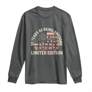 50th Birthday Long Sleeve Shirt Vintage 1975 Limited Edition 50 Years Of Being Awesome American Flag TS11 Dark Heather Print Your Wear