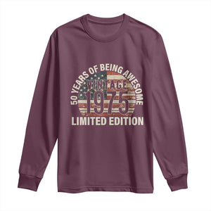 50th Birthday Long Sleeve Shirt Vintage 1975 Limited Edition 50 Years Of Being Awesome American Flag TS11 Maroon Print Your Wear